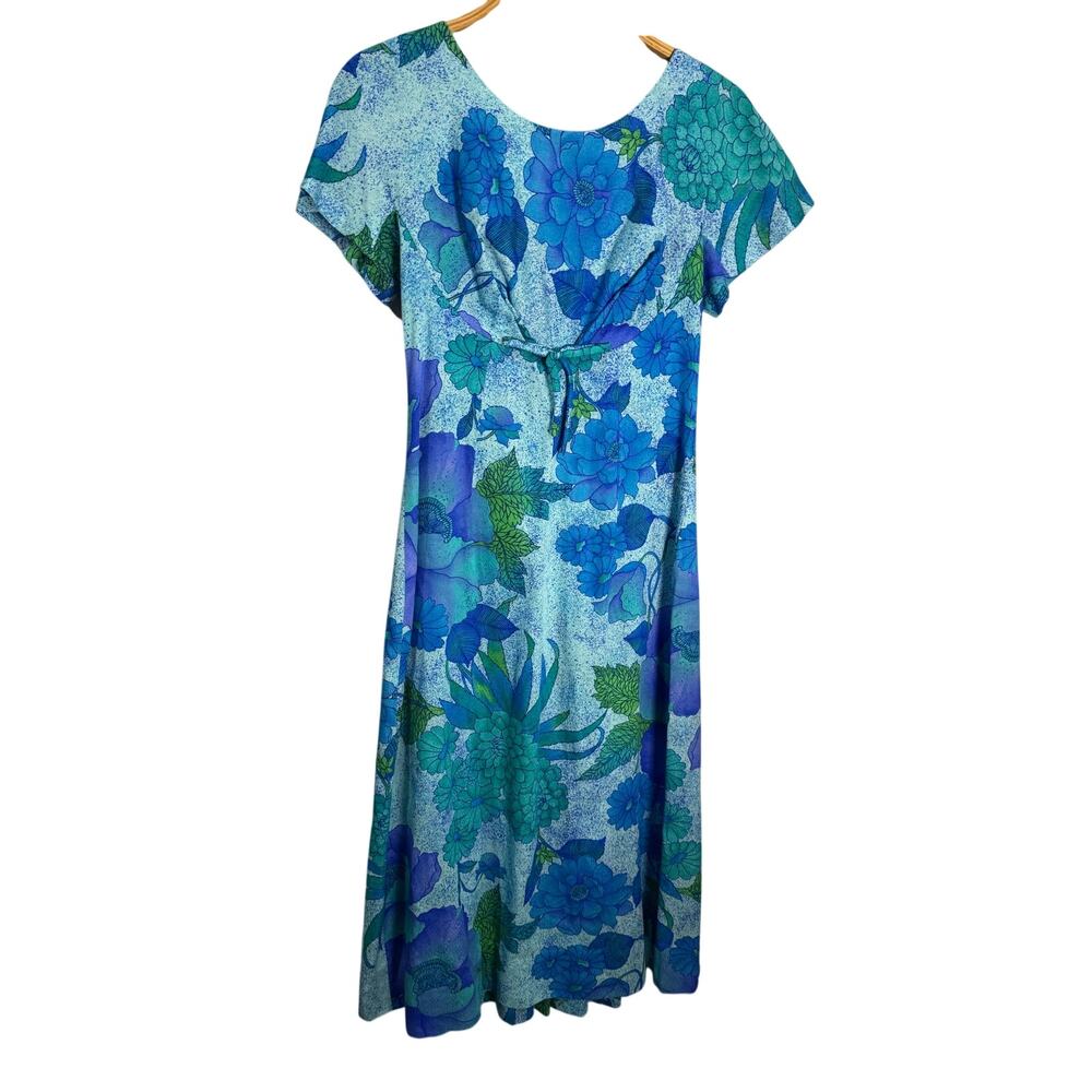 Kimo's Polynesian Shop Blue Floral Vintage Dress Small
